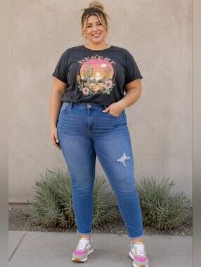 AdditionElle Curvy Plus-Size 24: Skinny Distressed Jeans in Medium Blue Wash